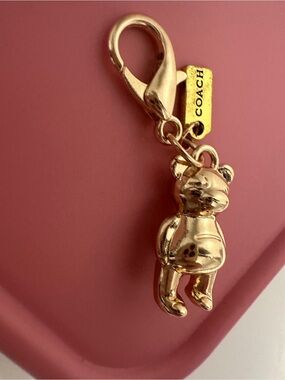 Coach Gold Tone Teddy Bear Bag Charm Lobster Clasp Logo Hangtag Y2K Cute